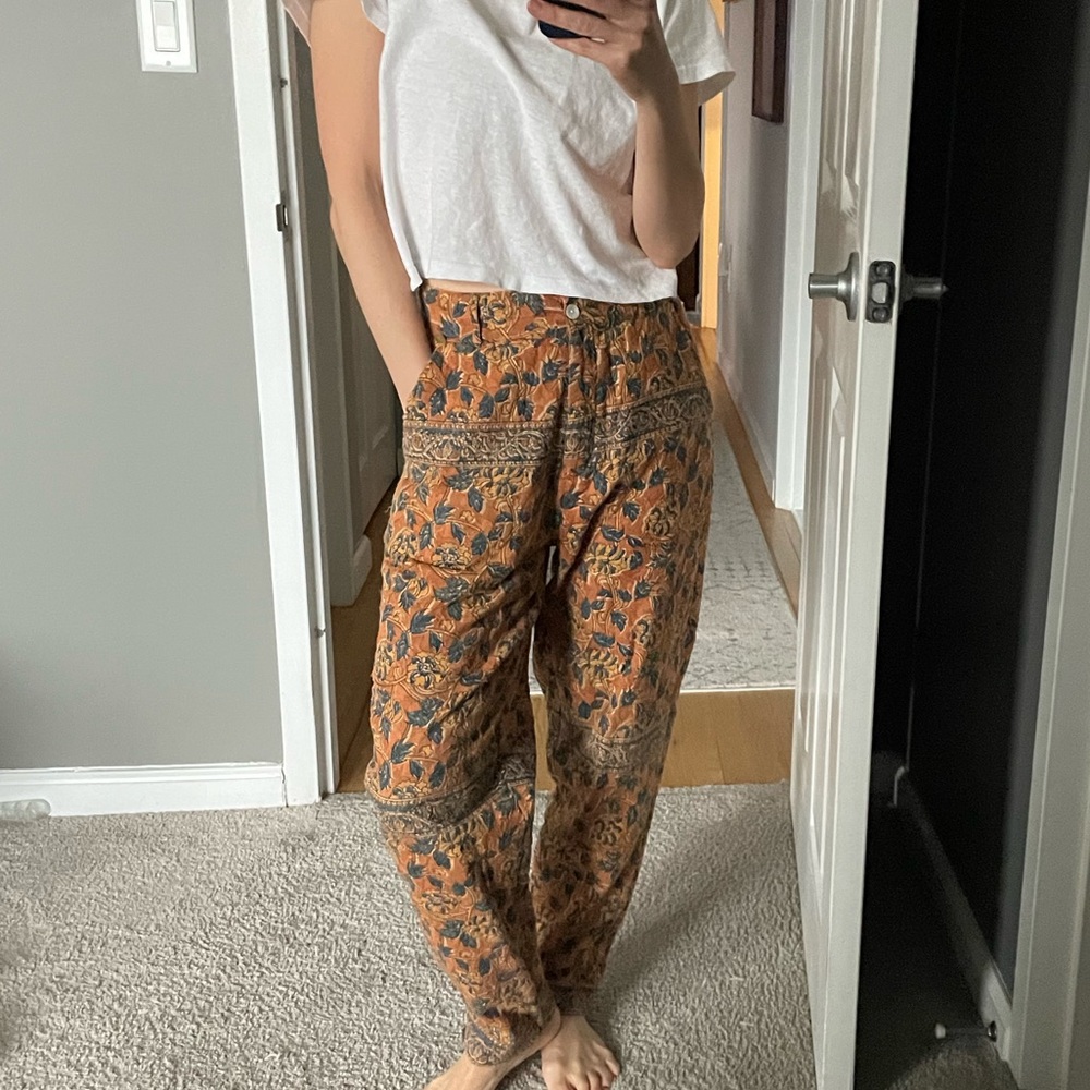 Antik Batik hand blocked quilted floral mixed print Audrey trousers